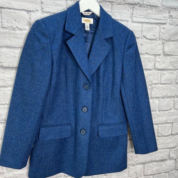 Talbots Womens 3-Button Blazer Jacket Blue Wool Size 6 Boyfriend - Picture 2 of 5
